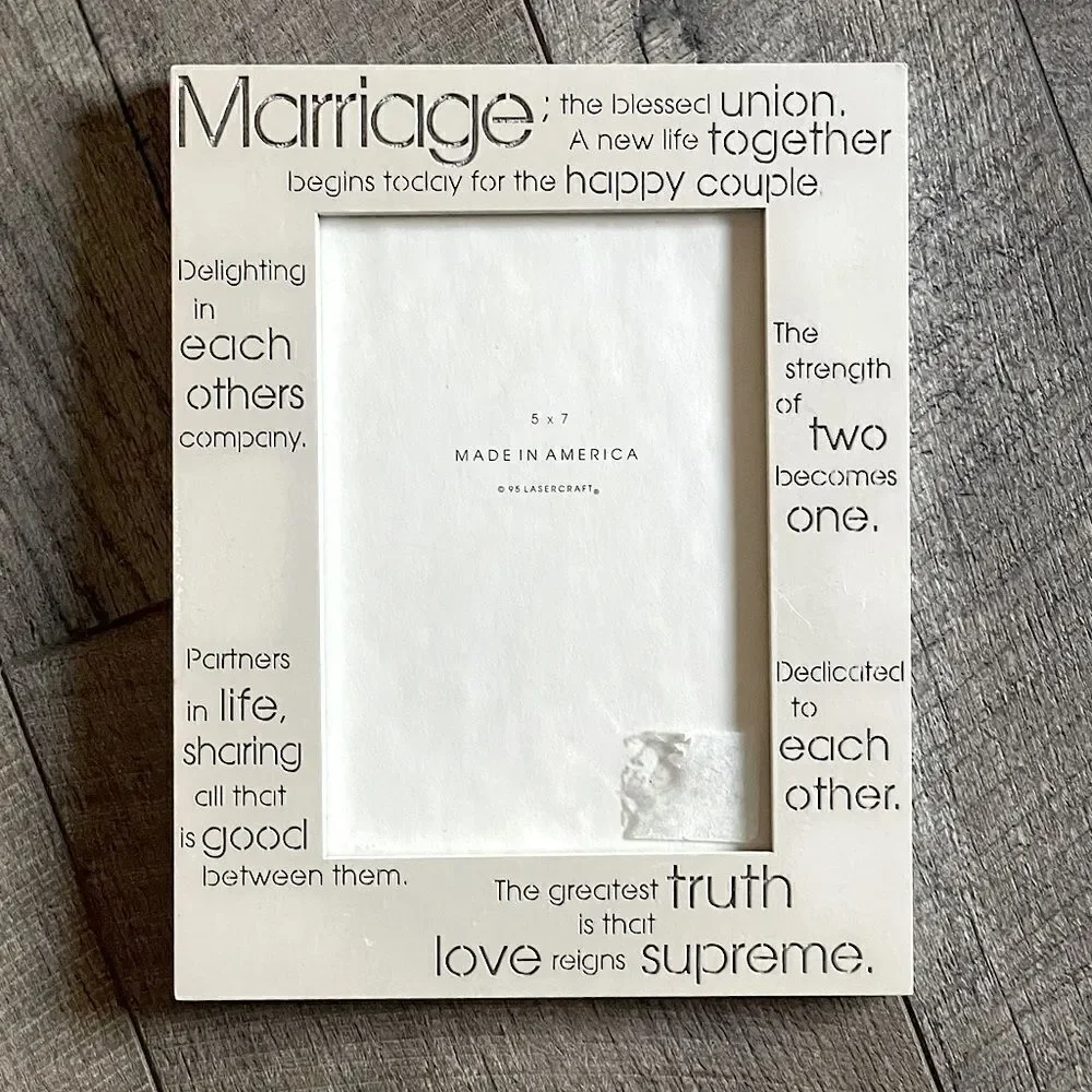New! Lasercraft, Pearl-White, “Marriage” 5x7, Picture Frame.